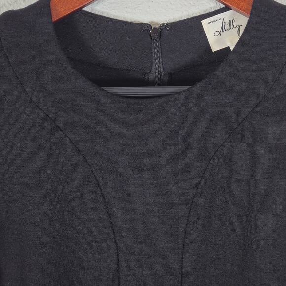 Milly Wool Dress Black Sleeveless Wool Size L Elegant Minimalism - Picture 3 of 10